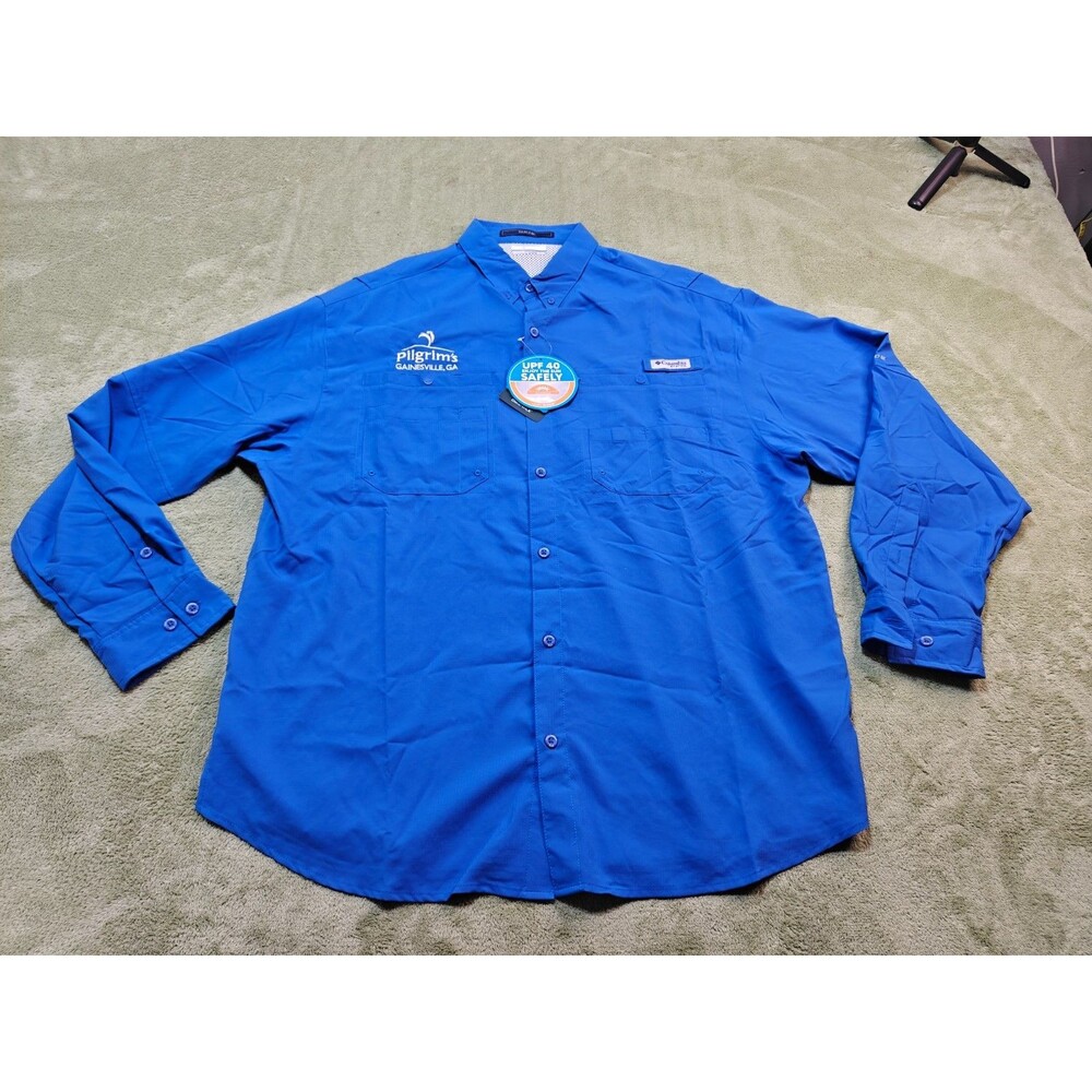 Columbia PFG Mens XL Tamiami II LS Shirt Blue LOGO (Pilgrims Gainesville GA)NWT